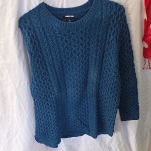 Lands' End Women's Teal Cable Knit Sweater